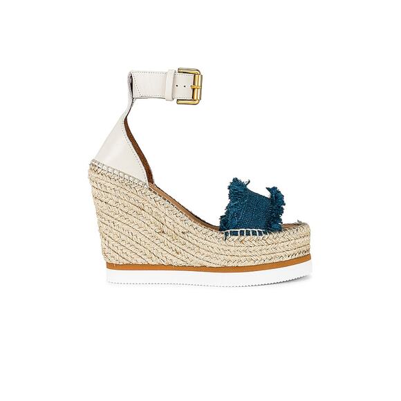 See By Chloe 'Glyn' Blue Leather Wedge Size 37 - Picture 1 of 7